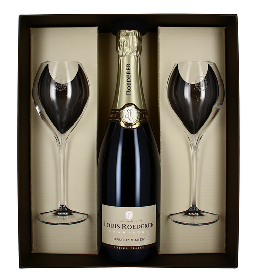 Champagne Louis Roederer Geschenkbox mit Brut Premier 75cl und 2 Flûtes