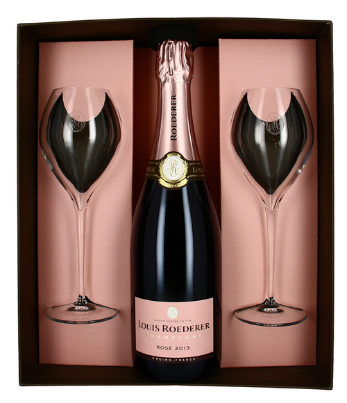 Champagne Louis Roederer Geschenkbox mit Brut Vintage Rosé 75cl und 2 Flûtes