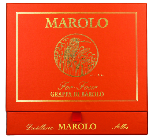 Marolo, Geschenkset mit je 1 Flasche 20cl Grappa di Barolo 9 J, Grappa di Barolo 12 J, Grappa di Barolo 15 J, Grappa di Barolo 20 J.