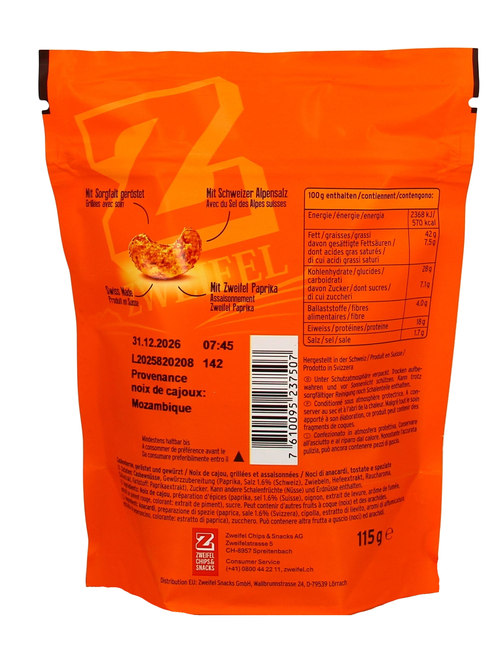 Zweifel Cashews Paprika 115g