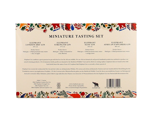 Elephant Gin Tasting Set (Dry, Sloe, Strength, African Explorer)
4x50ml
