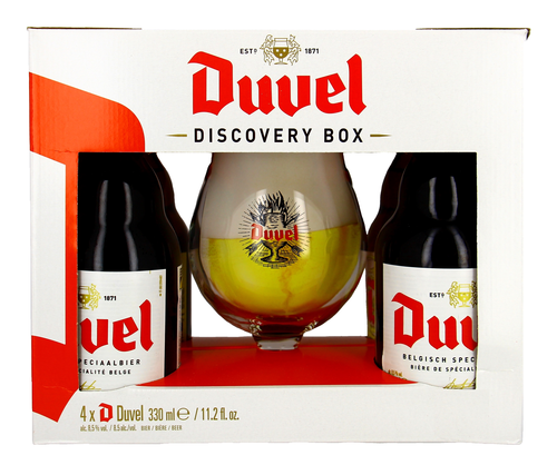Duvel Geschenkkarton 4 Flaschen & 1 Glas