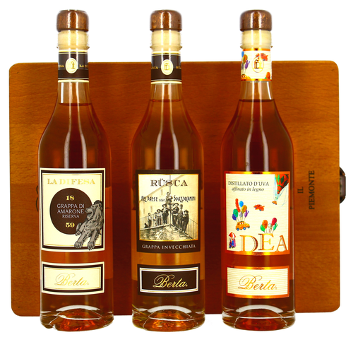 Berta, Grappa I Tre Gioielli Holzkiste 3 x 20cl 