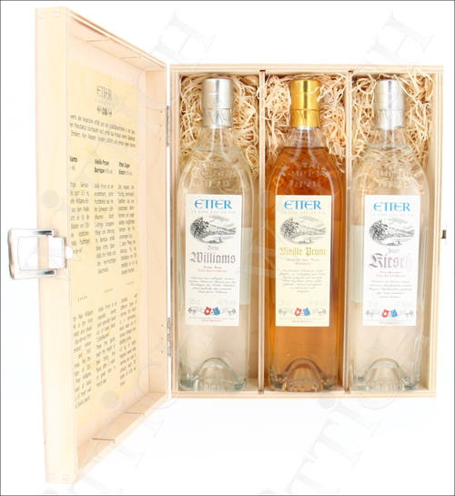 Etter Geschenkholzkistli, 1x 35cl Kirsch, 1x 35cl Williams, 1x 35cl Vieille Prune